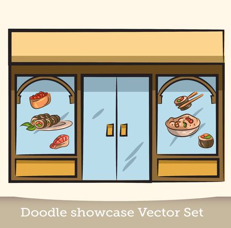 Doodle showcase sushi restaurant vector setのイラスト素材