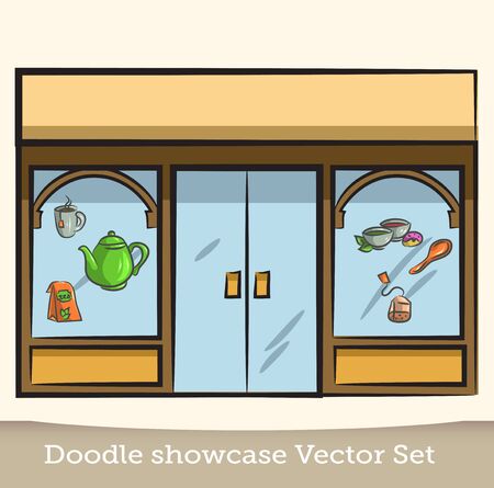 Doodle showcase tea shop vector setのイラスト素材