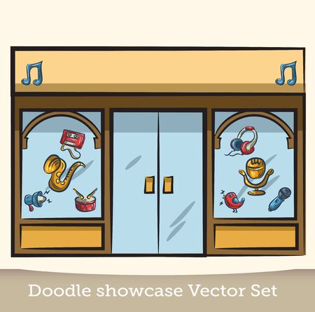 Doodle showcase music store vector setのイラスト素材