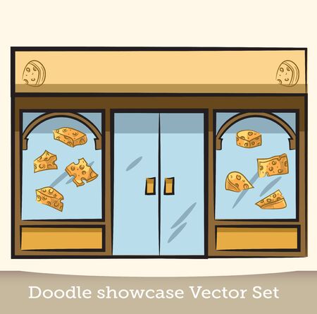 Doodle cheese showcase vector setのイラスト素材