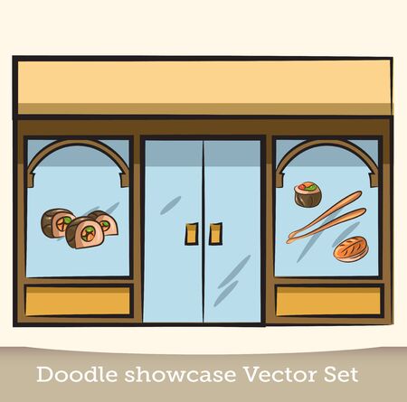 Doodle showcase sushi restaurant vector setのイラスト素材