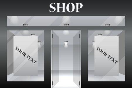 Shop Front. Exterior horizontal windows empty for your store product presentation or design. Eps10 vector.のイラスト素材