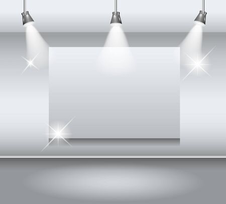 White gallery interior with frame. Wall and picture, exposition, blank. Vector illustrationのイラスト素材