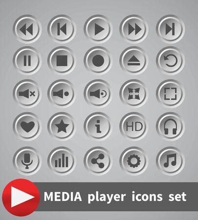 White shaded plastic button vector player setのイラスト素材