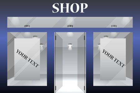 Shop Front. Exterior horizontal windows empty for your store product presentation or design.Part of setのイラスト素材