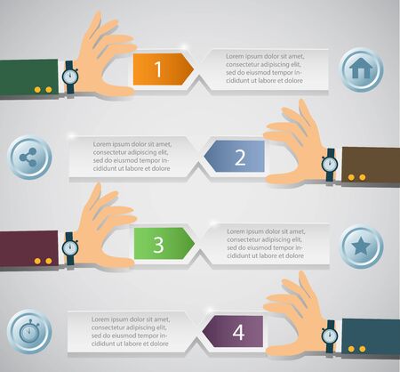 Business hands teamwork infographics template. Vector illustration. Can be used for workflow layout, banner, diagram, number options, step up options, web design, timeline.のイラスト素材