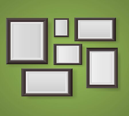 Big set of picture frames isolated on green background.のイラスト素材