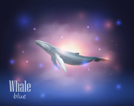 Blue Whale flying in space among the stars and nebulaeのイラスト素材