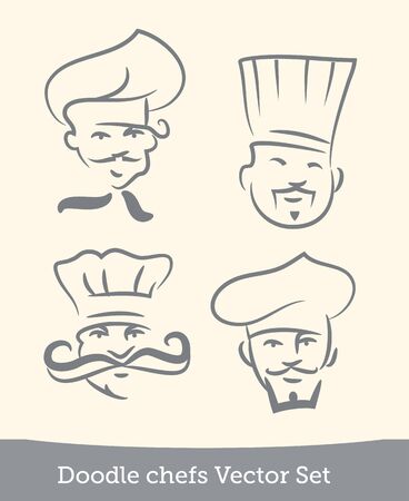 doodle chefs set isolated on white background. Vector EPS10のイラスト素材