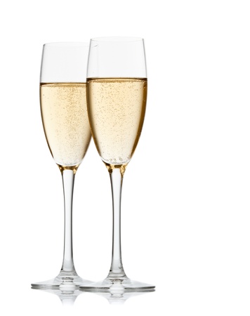 Two glasses of champagne. Isolated on white backgrounの写真素材