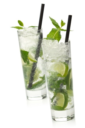 Two mojito cocktail isolated on whiteの写真素材