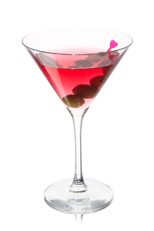 Rose Martini with olives on a white backgroundの写真素材