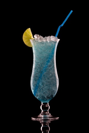 Blue Hawaiian cocktail on a blackの写真素材