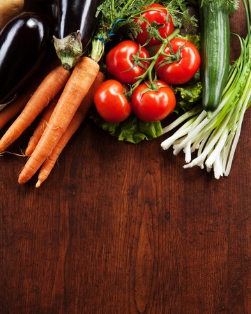 abstract design background vegetables on a wooden backgroundの写真素材