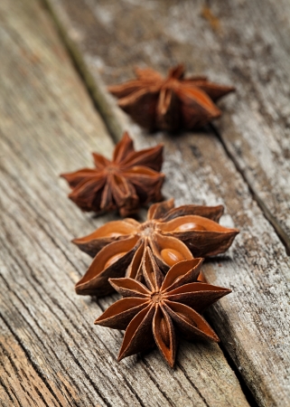 Star anise was placed on top of the wooden boardの写真素材