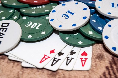 Cards and chips for pokerの写真素材