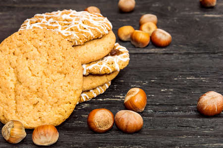 Cookies and nuts on the table.の写真素材