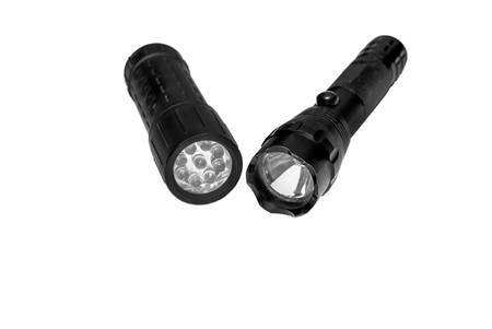 Black flashlights on white background