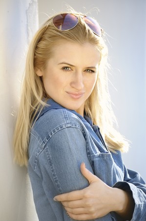 Portrait of beautiful blond girlの写真素材