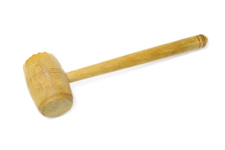 Used wooden meat hammer isolated on whiteの写真素材