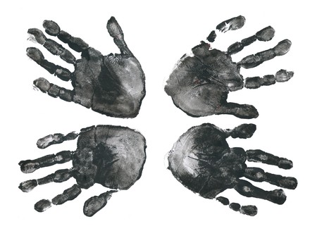 Spooky hands print over white backgroundの写真素材