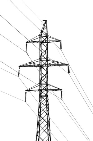 High-tension power line isolated over whiteの写真素材