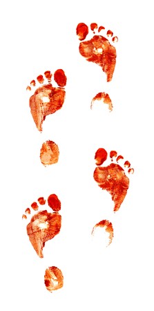 Spooky foot prints isolated on whiteの写真素材