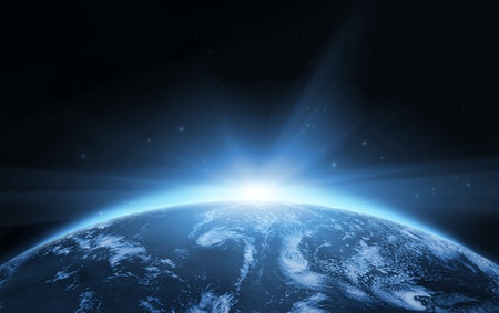 Planet earth with sunrise in the space