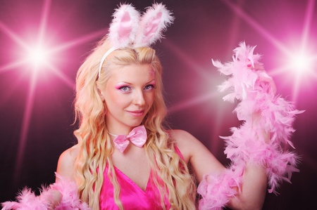 Female dressed up as rabbit cute girl in sexy playboy costumeの写真素材