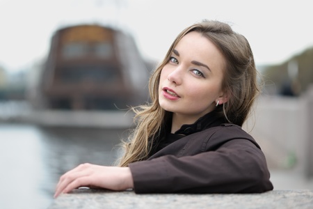 Portrait of russian woman outdoorsの写真素材