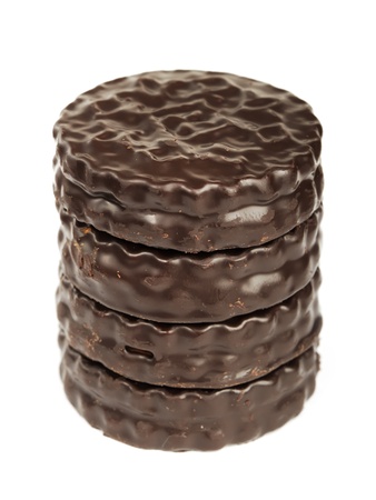Chocolate cookies isolated on whiteの写真素材