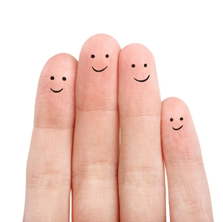 Group of finger smileys  isolated on whiteの写真素材