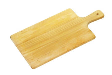 Wooden chopping board isolated on white backgroundの写真素材