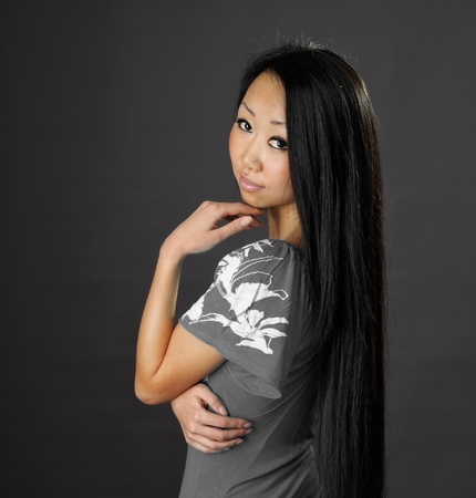 Portrait of cute female fashion modelの写真素材