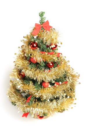 Decorated Christmas tree isolated on white backgroundの写真素材