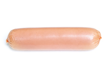 One sausage isolated on white backgroundの写真素材