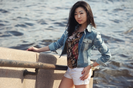 Asian woman outdoorsの写真素材