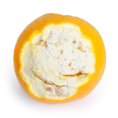 Orange fruit face isolated on white backgroundの写真素材