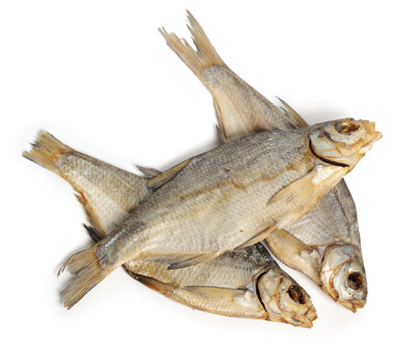 Dry fish isolated on white backgroundの写真素材