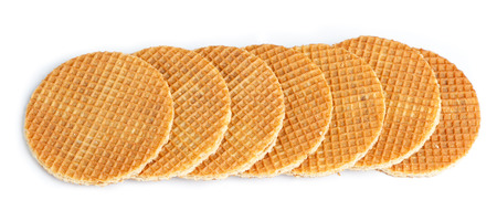 Round ruddy waffles isolated on white backgroundの写真素材