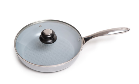 Ceramic frying pan isolated on white の写真素材