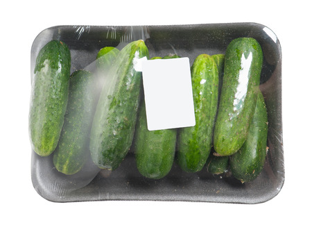 Pack of cucumbers isolated on white backgroundの写真素材