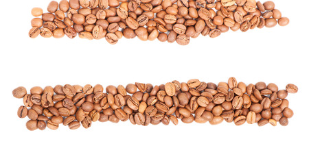 Arranged coffee beans isolated on white backgroundの写真素材
