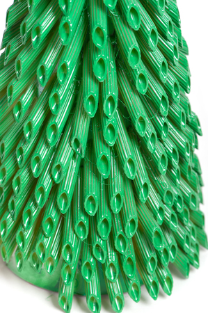 Hand-made new year tree from pasta isolated on white backgroundの写真素材