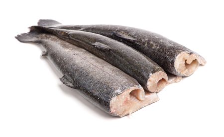 Gutted trout fishes isolated on white backgroundの写真素材