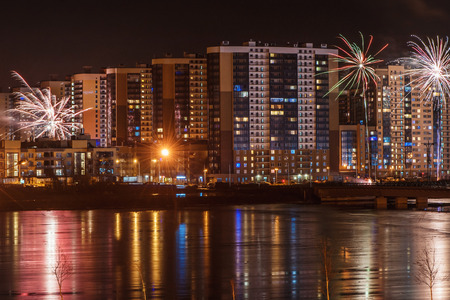 Fireworks in the night cityの写真素材