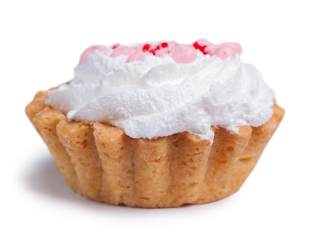 Cake with cream isolated on white backgroundの写真素材