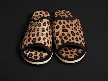 Pair of slippers on black backgroundの写真素材