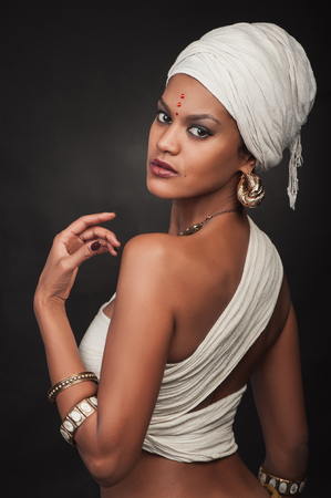 Portrait of egypt woman on dark backgroundの写真素材
