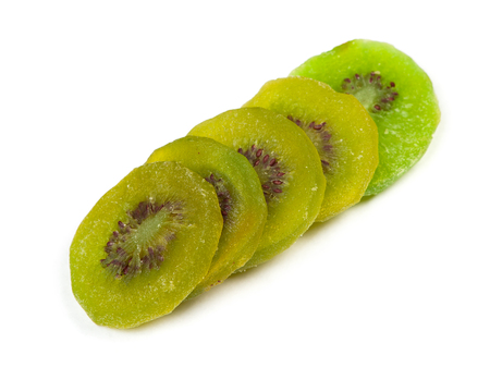 Group of dried kiwi fruit isolated on white backgroundの写真素材